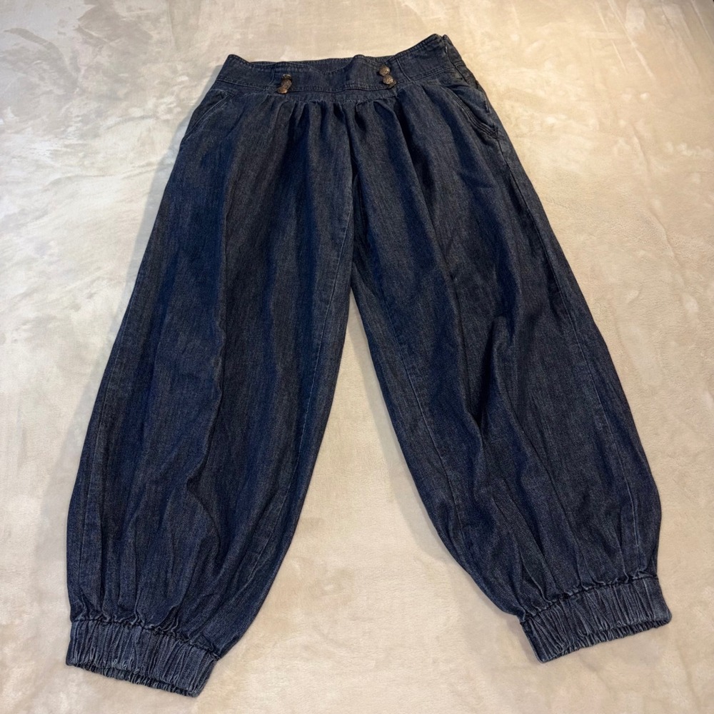 Zana Di Jeans Womens Dark Wash Sailor Button Denim Joggers Balloon Pants 5